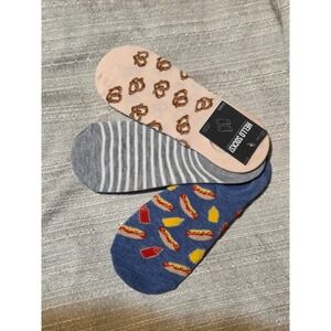 Hello Socks! Womens 3 Pack Liner Socks Hot Dog Pretzel Striped Size 4-10 NWT